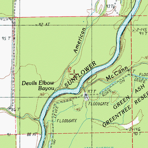 Topographic Map of Devils Elbow Bayou, MS