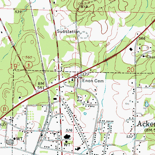 Topographic Map of Enon Cemetery, MS