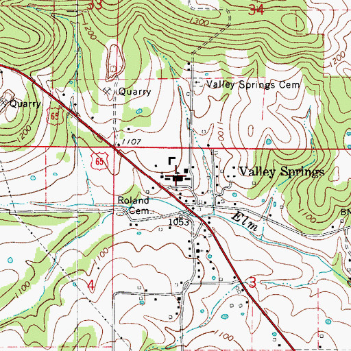 Topographic Map of Valley Springs High School, AR