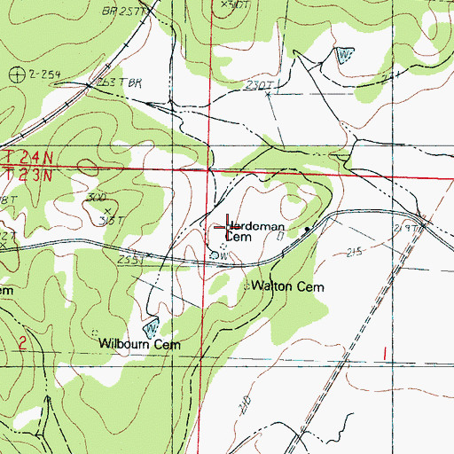 Topographic Map of Hardeman Cemetery, MS