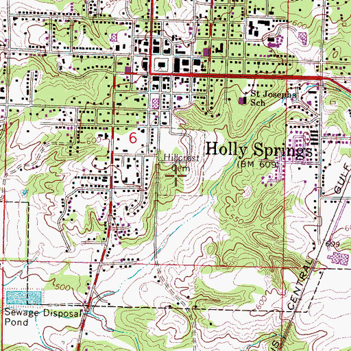 Topographic Map of Hillcrest Cemetery, MS