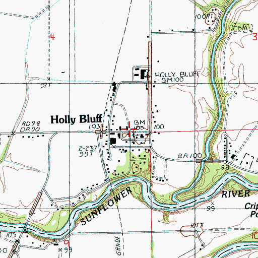 Topographic Map of Holly Bluff, MS