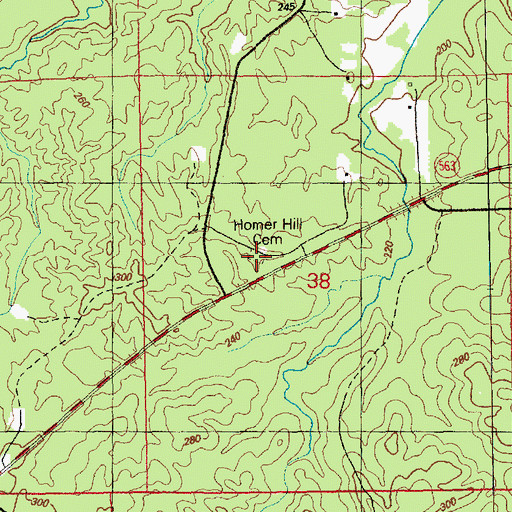 Topographic Map of Homer Hill Cemetery, MS