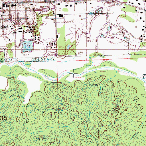 Topographic Map of Hunter Creek, MS