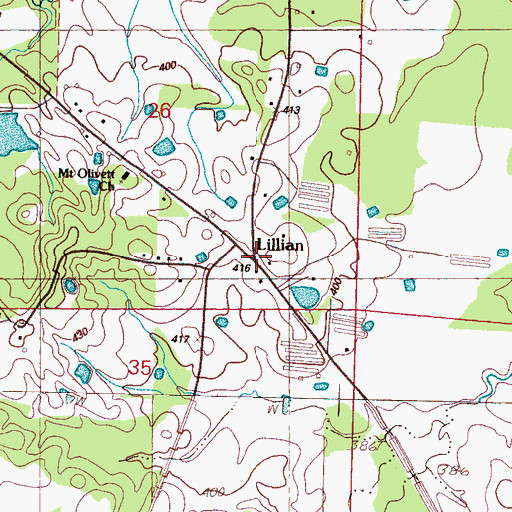 Topographic Map of Lillian, MS
