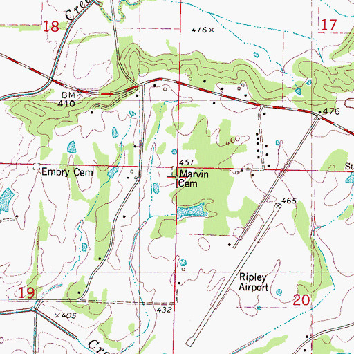 Topographic Map of Marvin Cemetery, MS