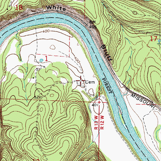 Topographic Map of Martin Springs Cemetery, AR