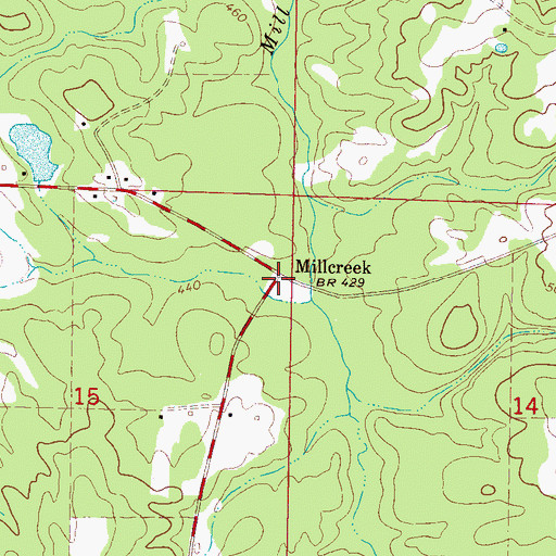 Topographic Map of Millcreek, MS
