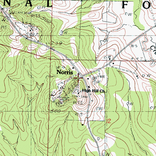 Topographic Map of Norris, MS