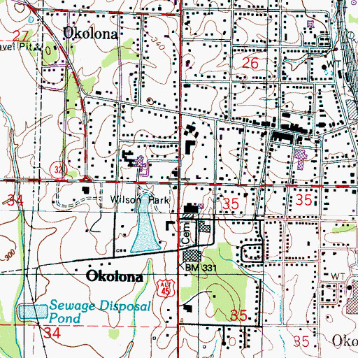 Topographic Map of Okolona, MS