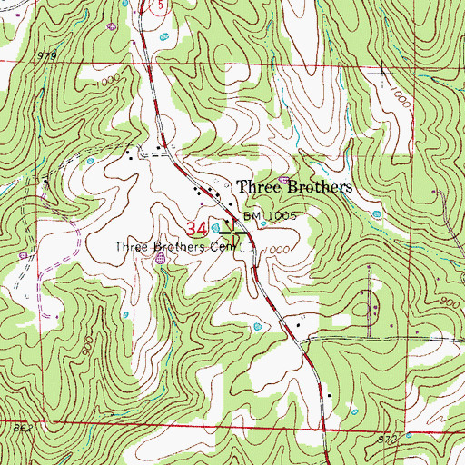 Topographic Map of Three Brothers School (historical), AR