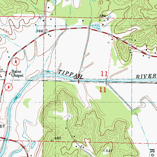 Topographic Map of Rhoden Creek, MS