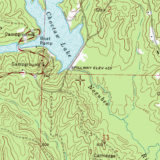 Topographic Map of Choctaw Lake Dam, MS