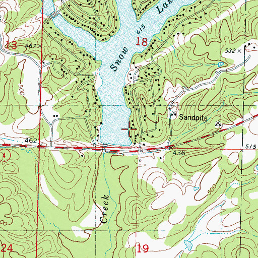Topographic Map of Big Snow Lake Dam, MS