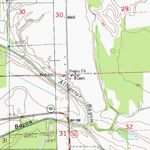Topographic Map of Peters Cemetery, AR