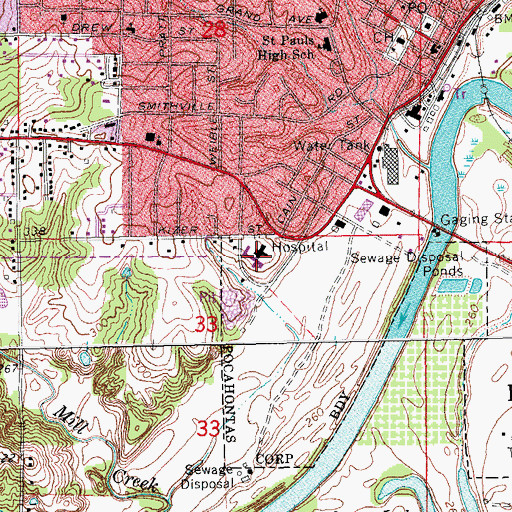Topographic Map of Randolph Memorial Hospital (historical), AR