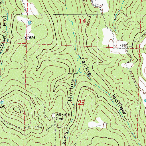 Topographic Map of Adkins Hollow, AR