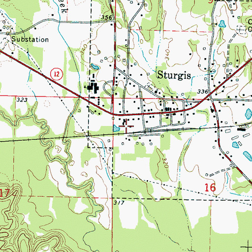 Topographic Map of Sturgis Baptist Church, MS
