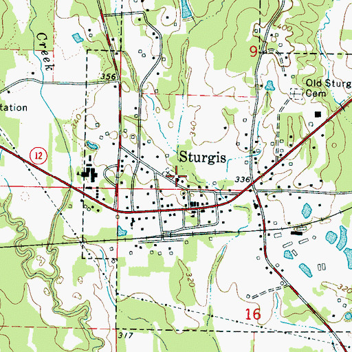 Topographic Map of Sturgis Presbyterian Church, MS