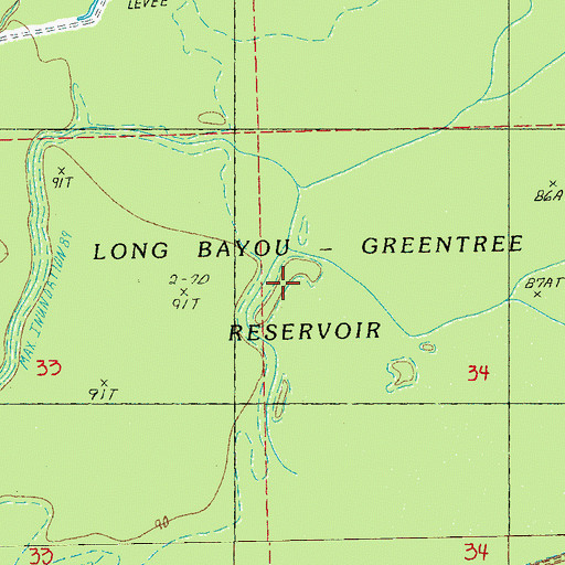 Topographic Map of Long Bayou-Greentree Reservoir, MS