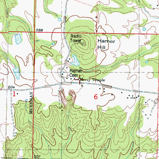 Topographic Map of Mercy Temple, MS