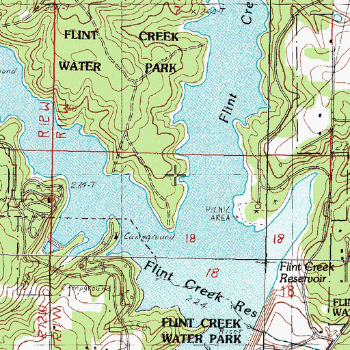 Topographic Map of Flint Creek Water Park, MS