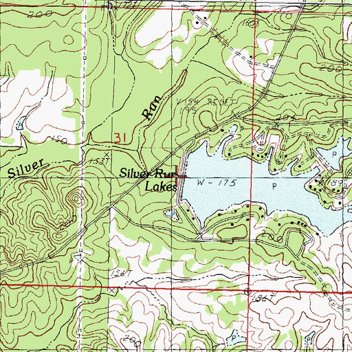Topographic Map of Silver Run Lake, MS