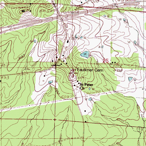 Topographic Map of Faulkner Cemetery, MS