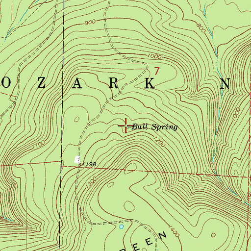 Topographic Map of Ball Spring, AR