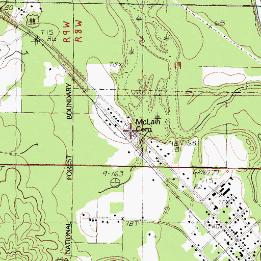Topographic Map of McLain Cemetery, MS