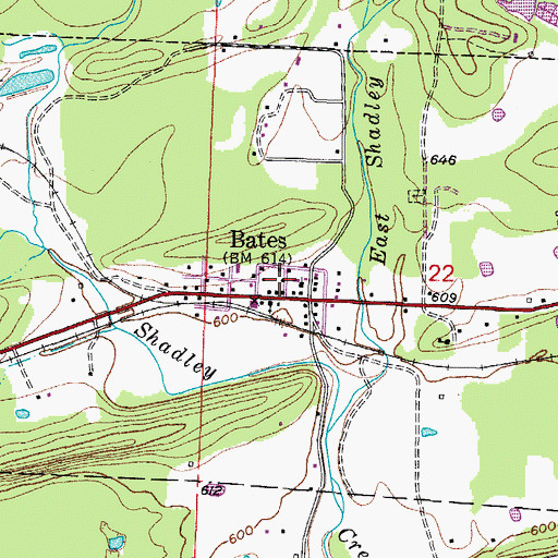 Topographic Map of Bates, AR
