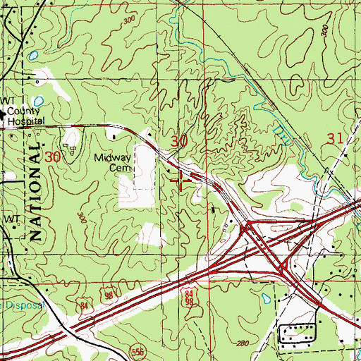 Topographic Map of Bude District Ranger Station, MS