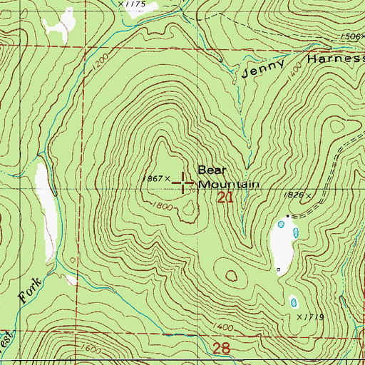 Topographic Map of Bear Mountain, AR