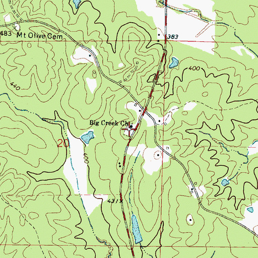 Topographic Map of Big Creek Methodist Cemetery, MS
