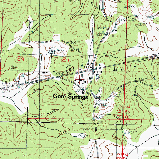 Topographic Map of Gore Springs High School, MS