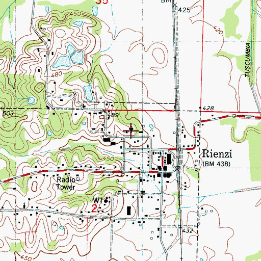 Topographic Map of Rienzi Baptist Church, MS