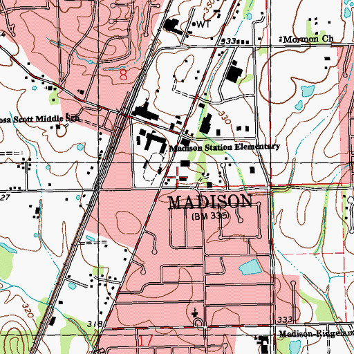 Topographic Map of Madison City Hall, MS