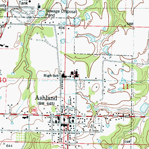 Topographic Map of Ashland Elementary School, MS
