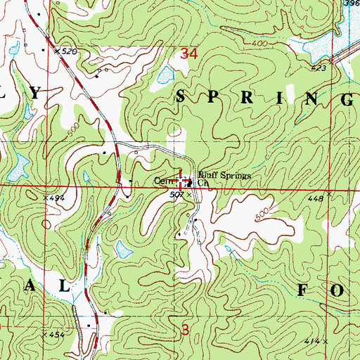 Topographic Map of Bluff Springs Cemetery, MS