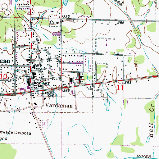 Topographic Map of Vardaman High School, MS