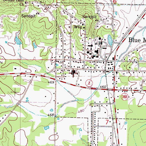 Topographic Map of Blue Mountain High School, MS