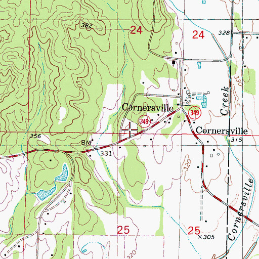 Topographic Map of Cornersville Cemetery, MS