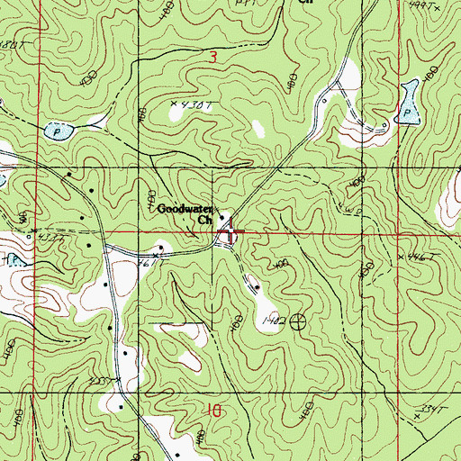 Topographic Map of Goodwater Cemetery, MS