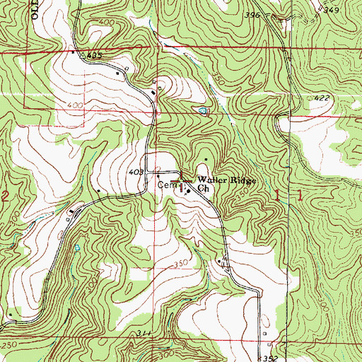 Topographic Map of Waller Ridge Cemetery, MS