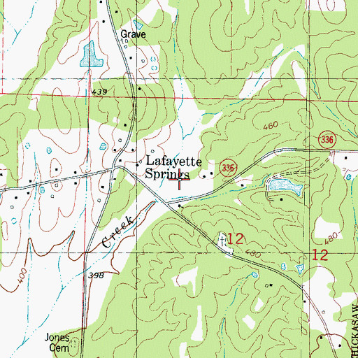 Topographic Map of Lafayette Springs Primitive Baptist Church, MS