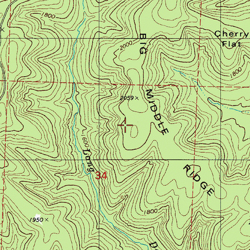Topographic Map of Big Middle Ridge, AR