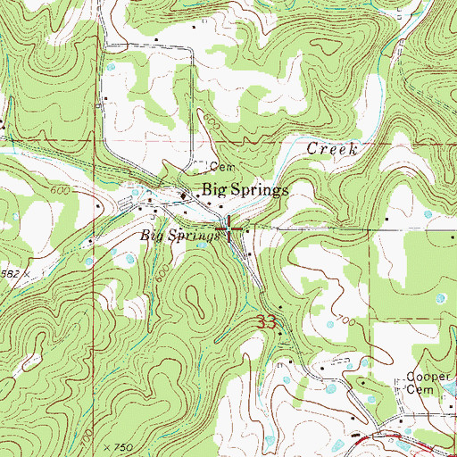Topographic Map of Big Springs, AR