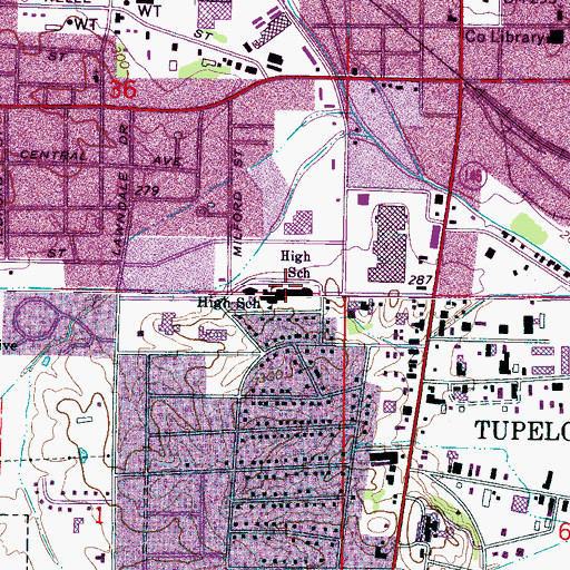 Topographic Map of Tupelo High School, MS