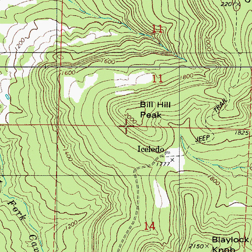 Topographic Map of Bill Hill Peak, AR