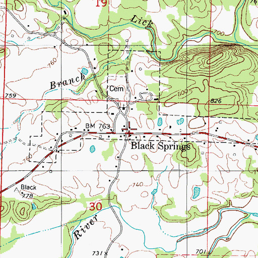 Topographic Map of Black Springs, AR